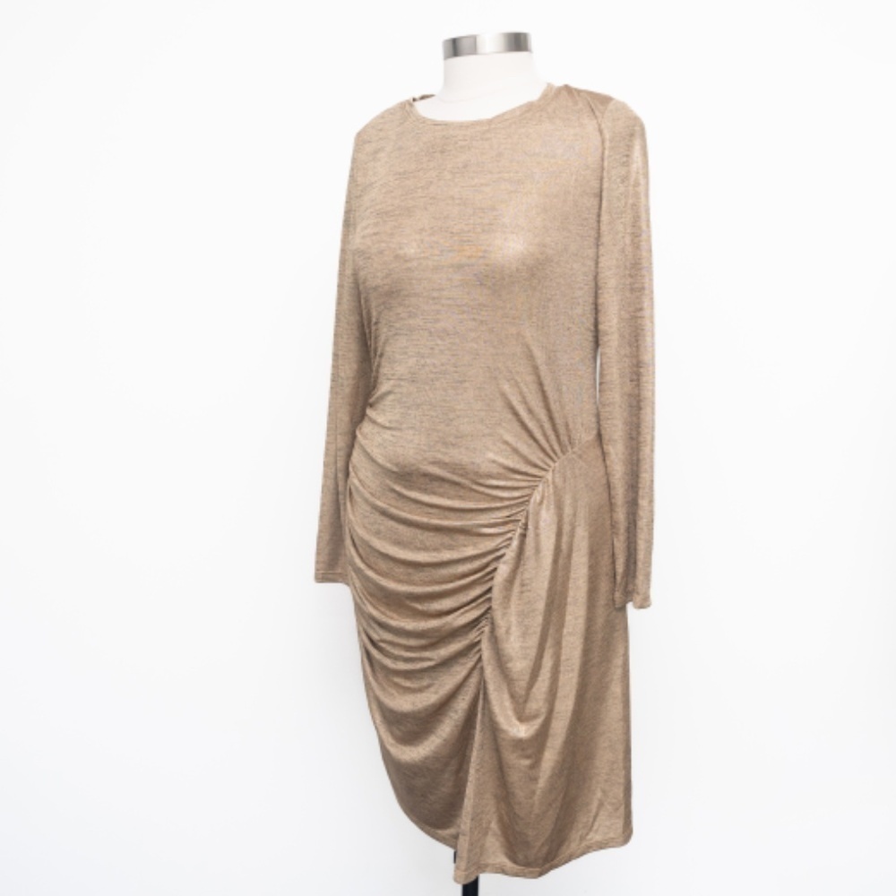 LAUREN RALPH‎ LAUREN. Gold shirred long sleeve dress. - Picture 12 of 14